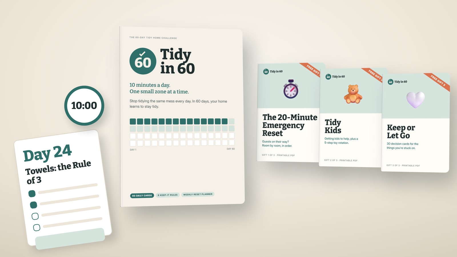 Tidy in 60: the 60-day challenge cards and the 3 free gifts